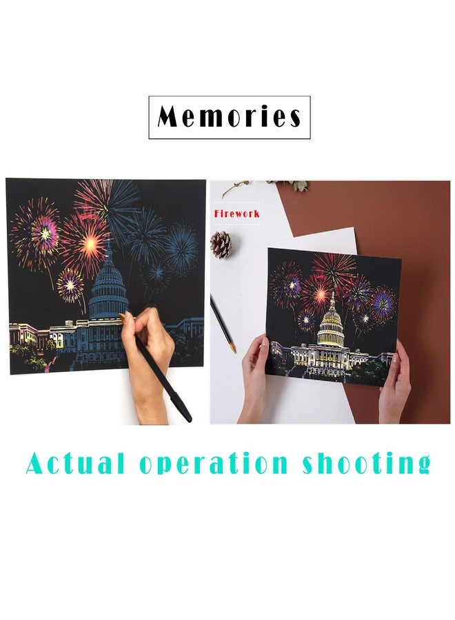 BOTEEN ورق رسم قوس قزح قابل للخدش من بوتين، سلسلة رسم وحرف يدوية، منظر ليلي، هدية إبداعية، لوح خدش للكبار والصغار، مجموعة أدوات حرفية مع 4 أدوات (A4 - 4 قطع) - Image 4